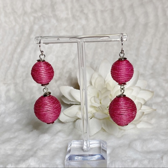 Jewelry - Pink Bonbon Thread Wrapped Ball Dangle Earrings